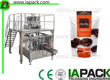 kaffebönor uppställd zip-påse packningsmaskin roterande förpackningsmaskin med månghöjdskala